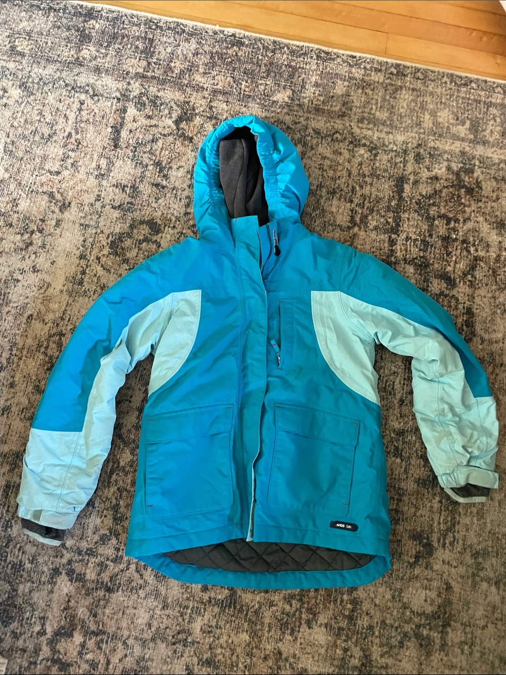 Lands' End Turquoise & Light Aqua Kids Hooded Puffer Jacket